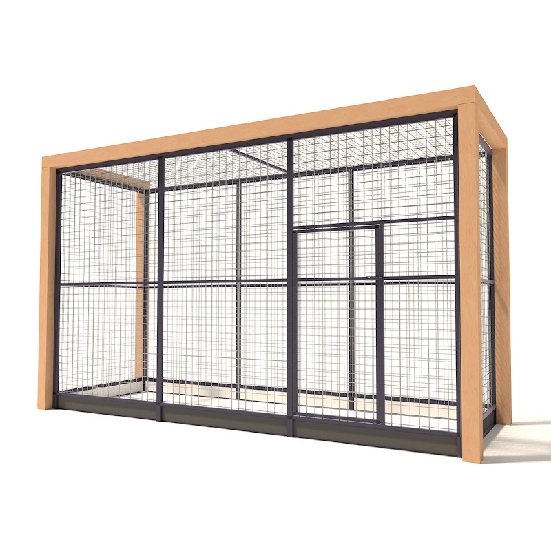 Aluminium voliere Deluxe met Douglas Staanders  50mm gaas  328 x 116 x 197 cm
