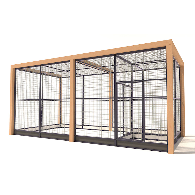 Aluminium voliere met sluis Deluxe met Douglas Staanders | 25mm gaas | 434 x 210 x 197 cm