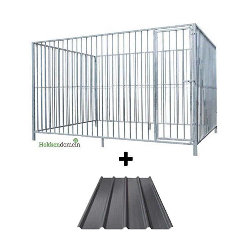 Hondenkennel Deur Rechts met Dak  3 x 3 meter  S8  P15