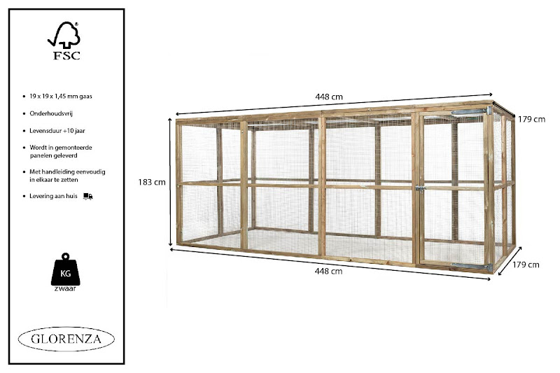 Houten Volire  448 x 179 x 183 cm