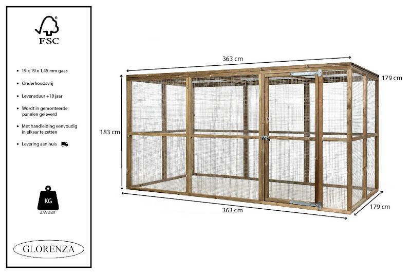 Houten Volire  363 x 179 x 183 cm