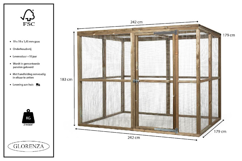 Houten Volire  242 x 179 x 183 cm