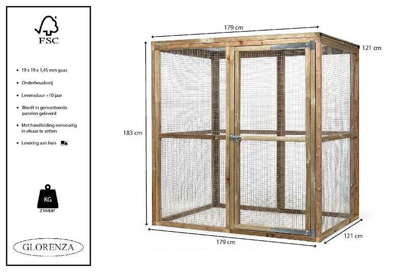 Houten Volire  179 x 121 x 183 cm