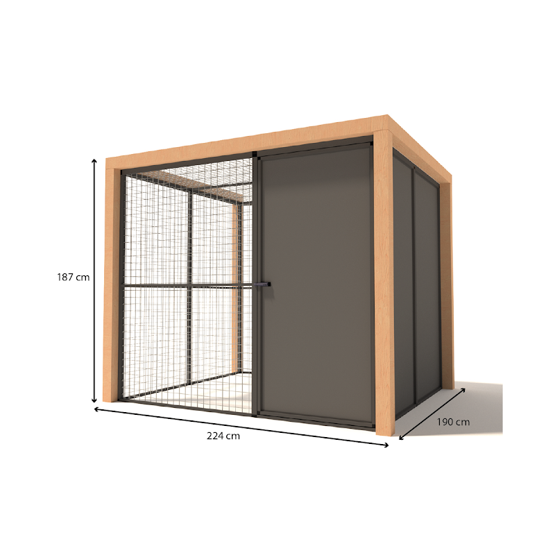 Aluminium Voliere Noor nachthok en Douglas staanders model 1  19 mm gaas  224 x 190 x 187 cm