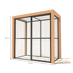 Aluminium Papegaaienkooi met Douglas staanders en morsrand | 50 mm gaas | 193 x 99 x 202 cm