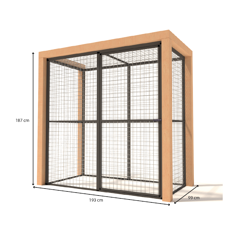 Aluminium Volire Olivia met Douglas staanders  19 mm gaas  193 x 99 x 187 cm