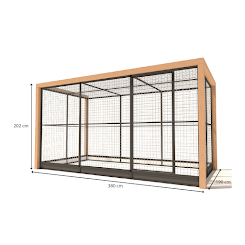 Aluminium Papegaaienkooi met Douglas staanders en morsrand | 50 mm gaas | 380 x 190 x 202 cm