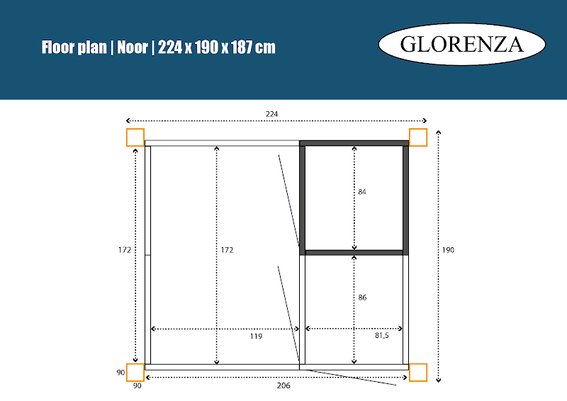 Aluminium Kattenren Noor nachthok en Douglas staanders model 2  50 mm gaas  224 x 190 x 187 cm