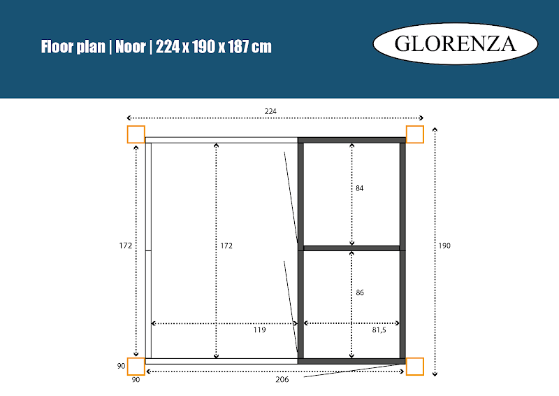 Aluminium Kattenren Noor nachthok en Douglas staanders model 1  50 mm gaas  224 x 190 x 187 cm