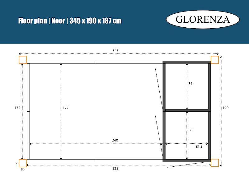 Aluminium Kattenren Noor nachthok en Douglas staanders model 1  50 mm gaas  345 x 190 x 187 cm